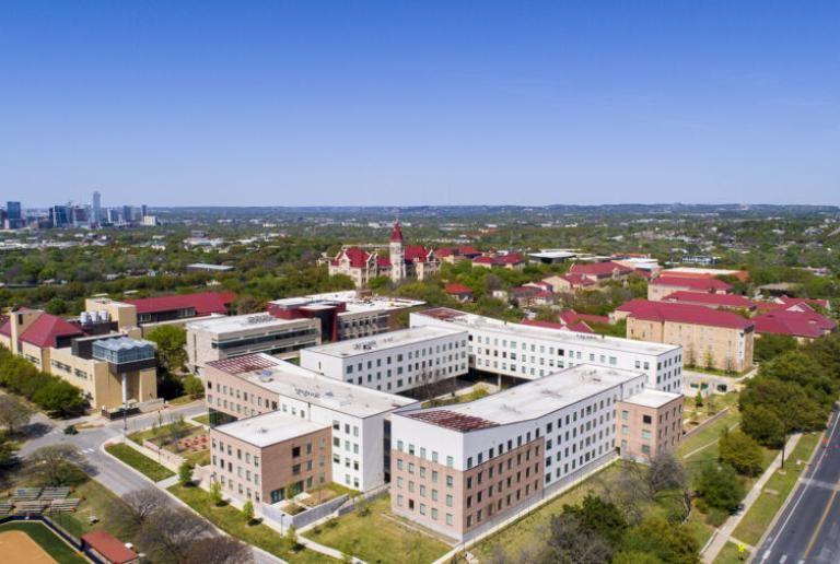 An aerial view of campus.