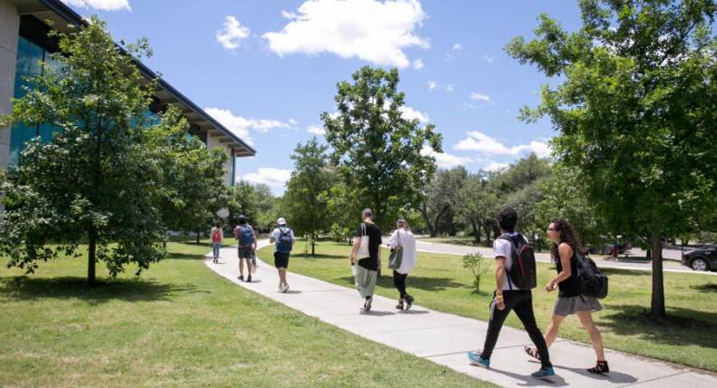 students walking to library